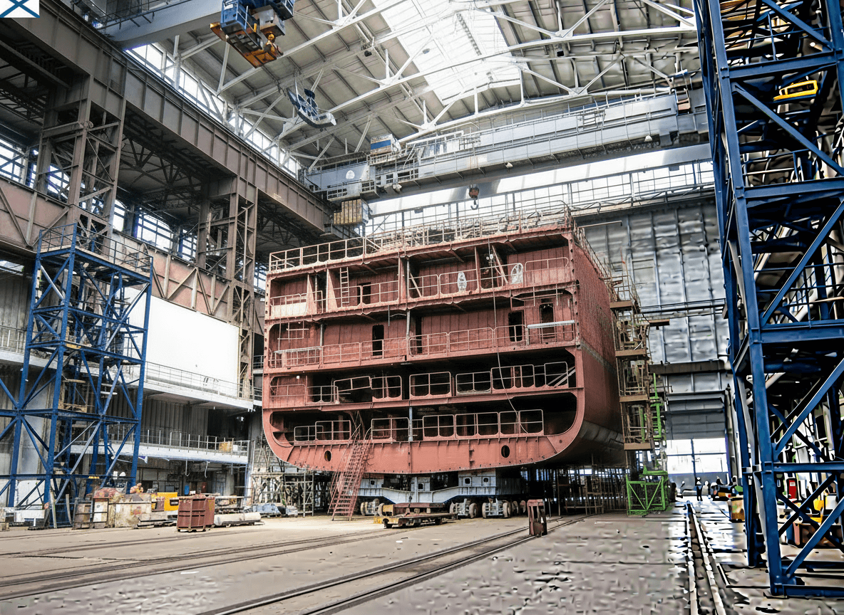 Shipbuilding work in shipyard